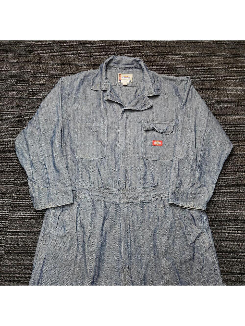 Dickies Herringbone Coveralls XL Regular Blue Stripe Workwear Mechanic